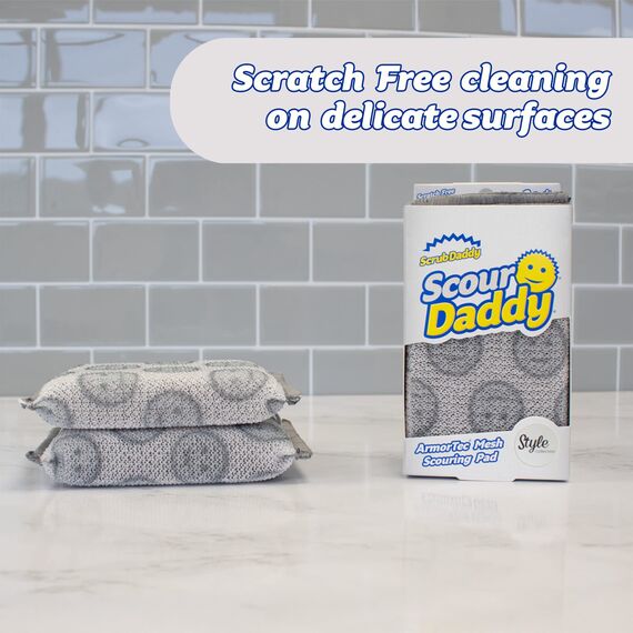 Scrub Daddy Scour Daddy, Scheuerschwamm, kratzfreie Scheuerschwämme/strapazierfähiges Scheuerschwamm zum Reinigen von Geschirr, Alternative zu scheuern aus Metall, Spülschwämme zum Abwaschen, 2er-Pack