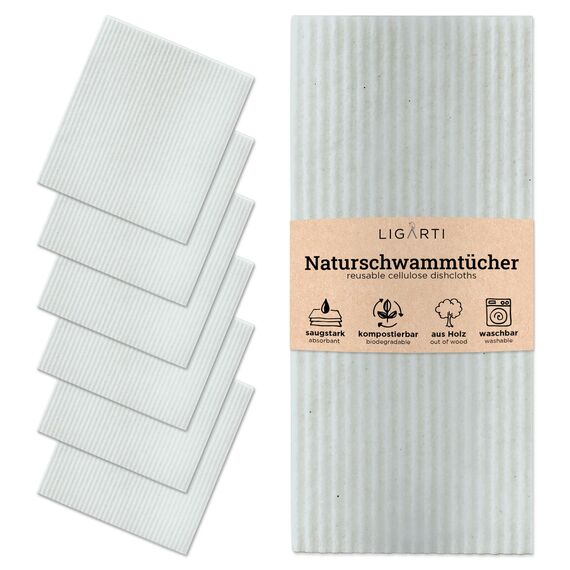 Ligarti Schwammtücher aus Holz (100% öko & waschbar) Set Spültücher nachhaltig kompostierbar I Allzwecktücher für den Haushalt Made in Germany I Spüllappen kompostierbar, Spülschwamm (Grau I 6Set)