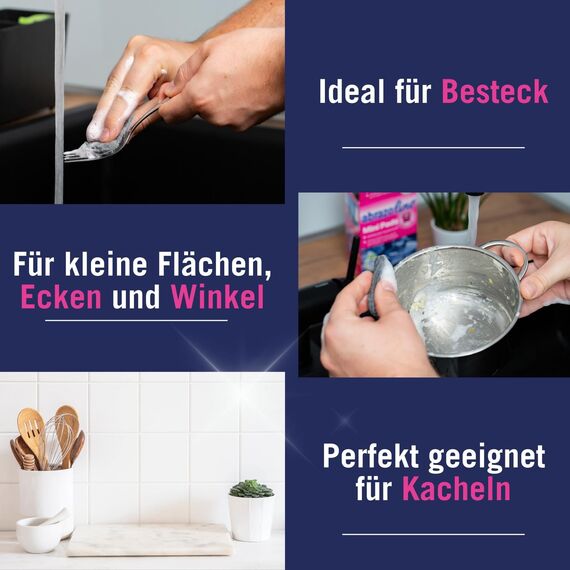 abrazo Minis - 16 Reinigungskissen für Töpfe, Grill, Backofen, handlicher Spülschwamm mit Veganer Pflanzenseife, Küchenschwamm, Reinigungsschwamm
