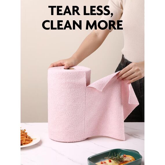 Fantasticlean Mikrofaser Reinigungstücher, 75 Stück pro Rolle Abreißbare Putztücher, Wiederverwendbare Fusselfreie Lappen für Auto, Küche und Haus 30x30cm-Rosa