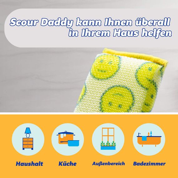 Scrub Daddy Scour Daddy, Scheuerschwamm, kratzfreie Scheuerschwämme/strapazierfähiges Scheuerschwamm zum Reinigen von Geschirr, Alternative zu scheuern aus Metall, Spülschwämme zum Abwaschen, 3er-Pack