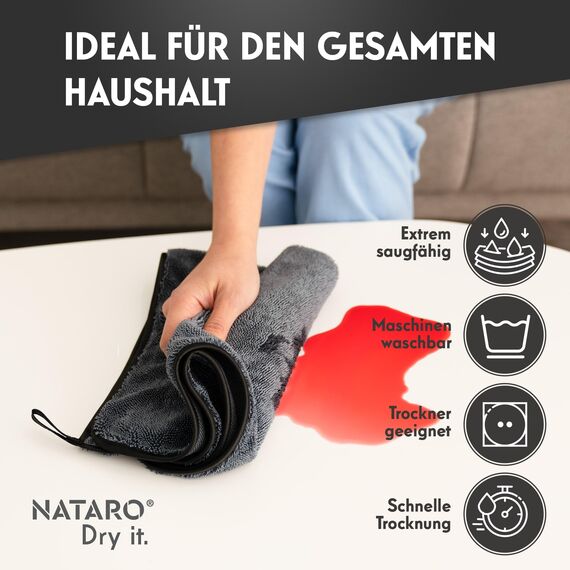 NATARO® 2 Stück Fast Dry it. Premium Trockentuch für Duschkabine, Auto, Haushalt, Camping – DAS ORIGINAL – extra saugfähiges Microfasertuch, fusselfrei, kratzfrei Shiny Wipes Tücher 40x50cm