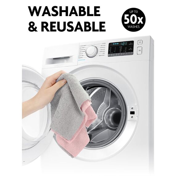 Fantasticlean Mikrofaser Reinigungstücher, 75 Stück pro Rolle Abreißbare Putztücher, Wiederverwendbare Fusselfreie Lappen für Auto, Küche und Haus 30x30cm-Rosa