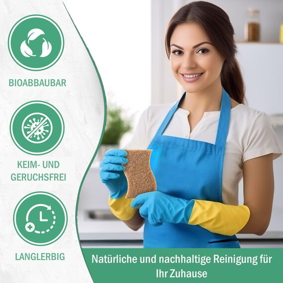 ecoTru 12 Stück Natur Zelluloseschwamm und Kokosfasern Mit Scheuerschwamm, Bio Reinigungsschwamm, Küchenschwamm, Spülschwamm, Geschirrschwamm, Biologisch Abbaubar, Umweltfreundlich und Nachhaltig