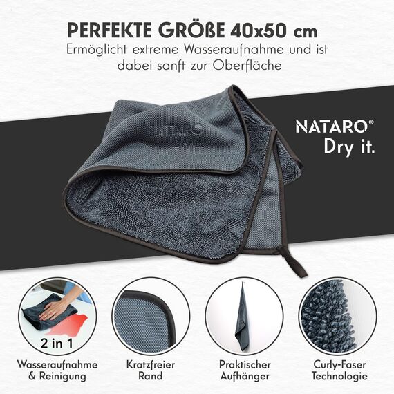 NATARO® 2 Stück Fast Dry it. Premium Trockentuch für Duschkabine, Auto, Haushalt, Camping – DAS ORIGINAL – extra saugfähiges Microfasertuch, fusselfrei, kratzfrei Shiny Wipes Tücher 40x50cm