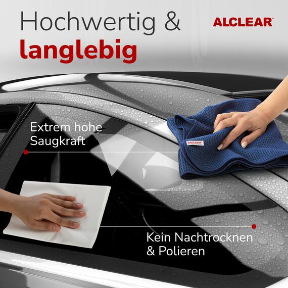 ALCLEAR 820002 Mikrofasertuch Set Fenster 2-teilig: 60x45 cm Fenstertuch & 60x40 cm Trockentuch – streifenfrei, fusselfrei – für Fenster, Spiegel, Glas, Auto, Haushalt, Bad, Küche, Glastuch Reinigung