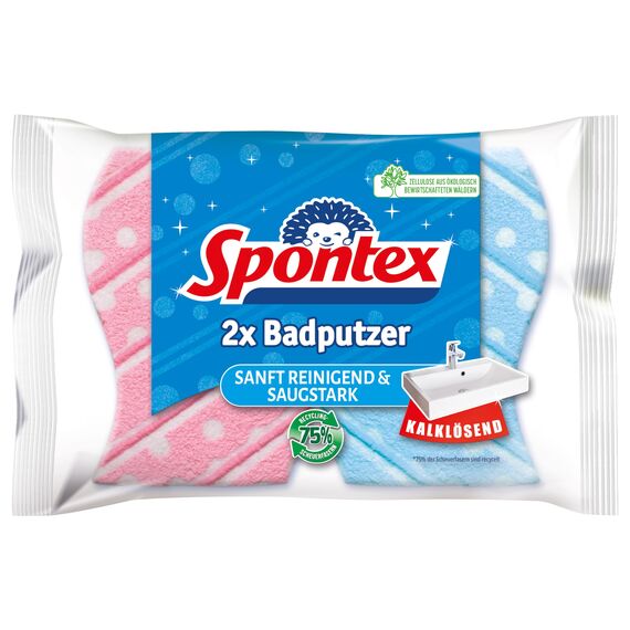 Spontex Badputzer Badschwämme, geeignet für alle Flächen im Bad, extra griffige Form, Farbe nicht frei wählbar, 1 x 2 Stück