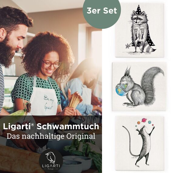 Ligarti Schwammtücher aus Holz (100% öko & waschbar) 3er Set Spültücher nachhaltig kompostierbar I Allzwecktücher für den Haushalt Made in Germany I Spüllappen, Spülschwamm