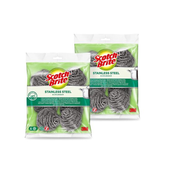 Scotch-Brite Stainless Steel Scourer, 12 Pieces - Rust Resistant Spiral Metal Scourer, Powerful and Effective Clean Scrubbing pad