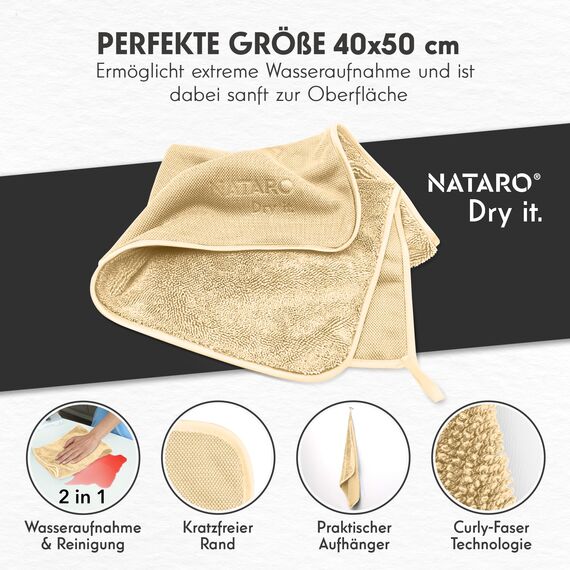 NATARO® 2 Stück Fast Dry it. Premium Trockentuch für Duschkabine, Auto, Haushalt, Camping – DAS ORIGINAL – extra saugfähiges Microfasertuch, fusselfrei, kratzfrei Shiny Wipes Tücher 40x50cm