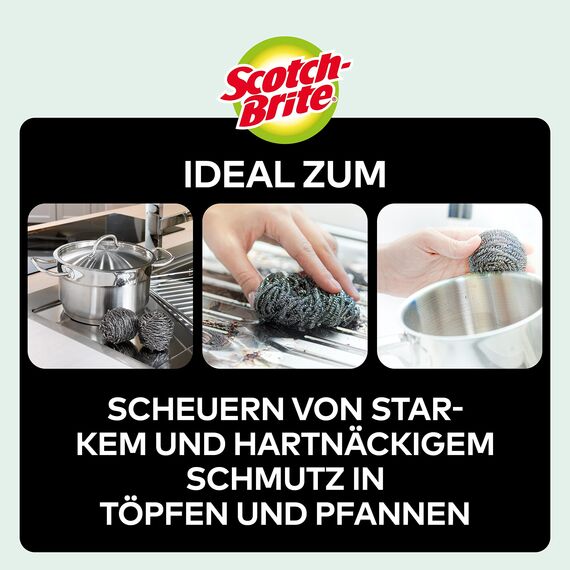 Scotch-Brite Stainless Steel Scourer, 12 Pieces - Rust Resistant Spiral Metal Scourer, Powerful and Effective Clean Scrubbing pad