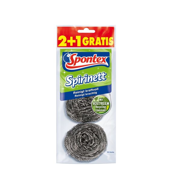 Spontex Spirinett Edelstahlspiralen, ideal für hartnäckigen Schmutz in Töpfen und Pfannen, aus rostfreiem Recycling-Edelstahl (1 x 3 Stück) | 3 Stück (1er Pack)