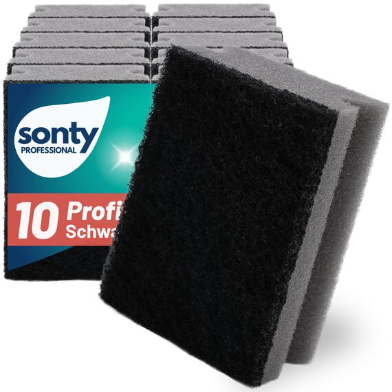 SONTY Spülschwamm Grau/Schwarz aus Österreich - 10 x Profi Schwamm | Küchenschwamm mit Schleifmittel - Topfreiniger Putzschwamm Küche gegen hartnäckigen Schmutz (9 x 7 x 4 cm - 10 Schwämme)