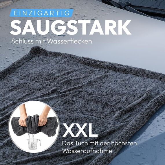 NATARO® MEGA Dry it. XXL Premium Auto Trockentuch – 1700 GSM, 50x80cm, höchste Saugfähigkeit, weiches Microfasertuch, fusselfrei – extrem hohe Wasseraufnahme – kratzfrei (für Motorrad, Camper UVM.)