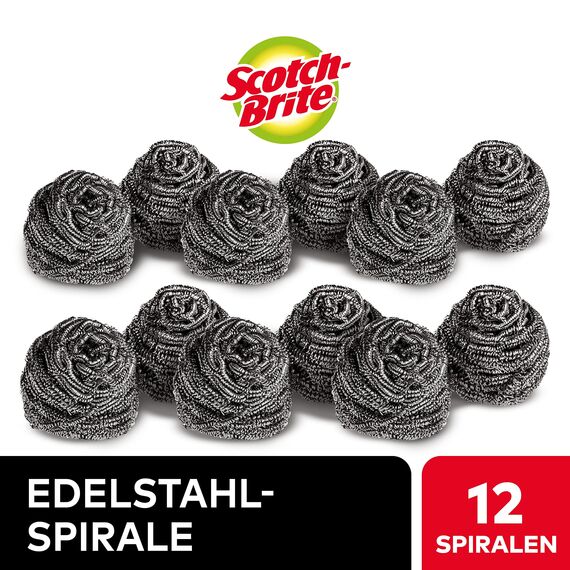 Scotch-Brite Stainless Steel Scourer, 12 Pieces - Rust Resistant Spiral Metal Scourer, Powerful and Effective Clean Scrubbing pad