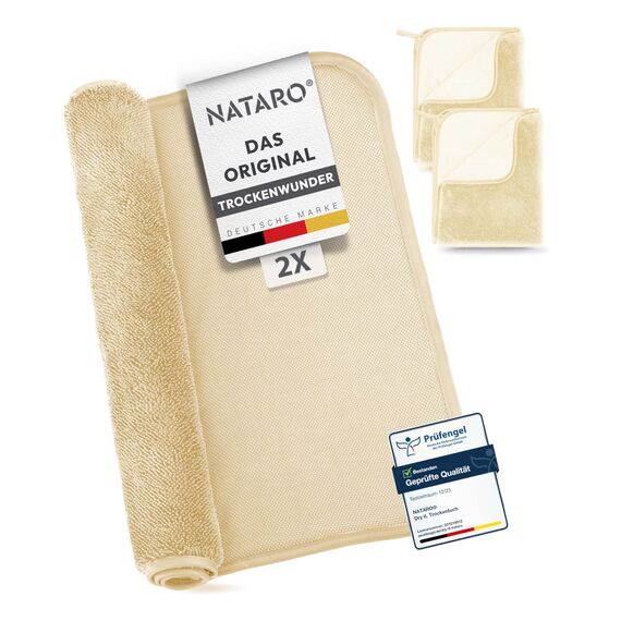 NATARO® 2 Stück Fast Dry it. Premium Trockentuch für Duschkabine, Auto, Haushalt, Camping – DAS ORIGINAL – extra saugfähiges Microfasertuch, fusselfrei, kratzfrei Shiny Wipes Tücher 40x50cm