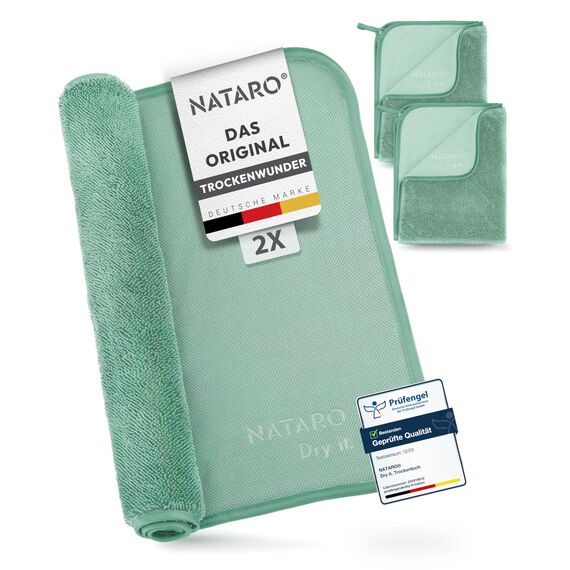 NATARO® 2 Stück Fast Dry it. Premium Trockentuch für Duschkabine, Auto, Haushalt, Camping – DAS ORIGINAL – extra saugfähiges Microfasertuch, fusselfrei, kratzfrei Shiny Wipes Tücher 40x50cm