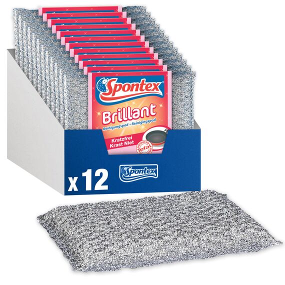 Spontex Brillant Reinigungspad, 12er Pack, für empfindliche Oberflächen, kratzfrei und Lange haltbar, Silber und pink