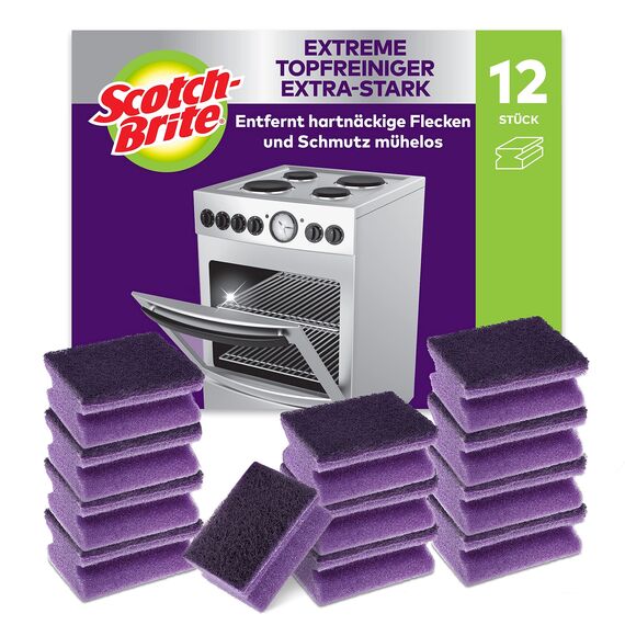 Scotch-Brite Extreme Topfreiniger extra-stark, 12 Stück pro Packung - entfernt hartnäckige Flecken und Schmutz mühelos, Lila