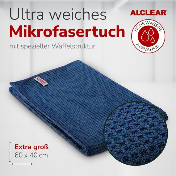 ALCLEAR 820002 Mikrofasertuch Set Fenster 2-teilig: 60x45 cm Fenstertuch & 60x40 cm Trockentuch – streifenfrei, fusselfrei – für Fenster, Spiegel, Glas, Auto, Haushalt, Bad, Küche, Glastuch Reinigung