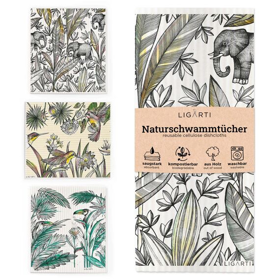 Ligarti Schwammtücher aus Holz (100% öko & waschbar) 3er Set Spültücher nachhaltig kompostierbar I Allzwecktücher für den Haushalt Made in Germany I Spüllappen, Spülschwamm kompostierbar