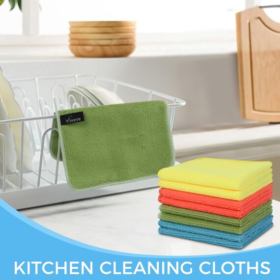 VIVOTE Mikrofasertücher Spüllappen, Mehrfarbige Geschirrtücher, Reinigungstücher, Haushalts Putzlappen microfaser Küche Putztücher Mehrzweck Staubwischen, 20 cm x 20 cm, 9 Stück