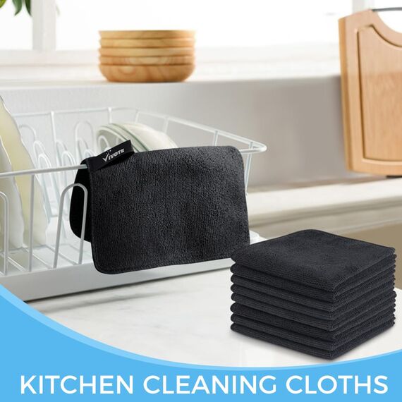 VIVOTE Mikrofasertücher Schwarz Spüllappen Putztücher Küche Reinigungstücher Putzlappen Waschbar Microfaser Putztuch Dick Haushalts Putzlappen Mehrzweck Staubwischen 20 cm X 20 cm 9 Stück
