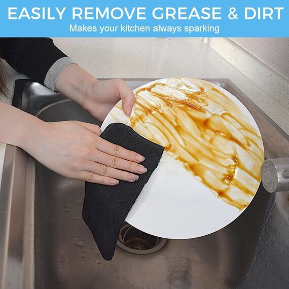 VIVOTE Mikrofasertücher Schwarz Spüllappen Putztücher Küche Reinigungstücher Putzlappen Waschbar Microfaser Putztuch Dick Haushalts Putzlappen Mehrzweck Staubwischen 20 cm X 20 cm 9 Stück