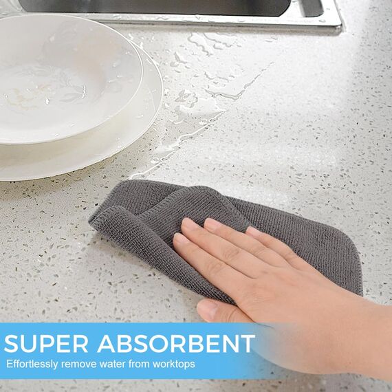VIVOTE Mikrofasertücher Grau Spüllappen Küchenlappen Super Saugfähig und Dick Haushalts Putzlappen Microfaser Küche Putztücher Mehrzweck Staubwischen 20cm × 20cm 12 Stück 300 g/m²
