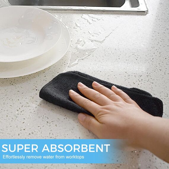 VIVOTE Mikrofasertücher Schwarz Spüllappen Putztücher Küche Reinigungstücher Putzlappen Waschbar Microfaser Putztuch Dick Haushalts Putzlappen Mehrzweck Staubwischen 20 cm X 20 cm 9 Stück