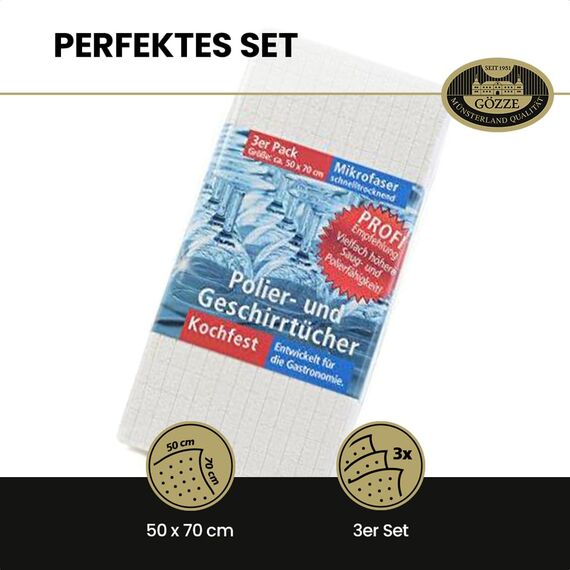 Gözze - Geschirrtuch-Set, 3-teilig, Mikrofaser-Poliertuch, 50 x 70 cm - Creme