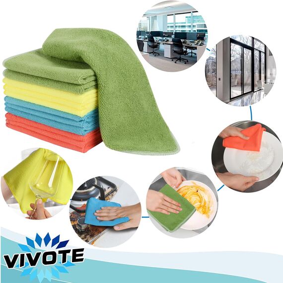 VIVOTE Mikrofaser Putzlappen, Küchentücher Spüllappen Waschbar, Mehrzweck-Reinigungstücher für Küchen, Esszimmer, Wohnwagen und mehr 30 × 30 cm 12 Stück (Grün + Seeblau + Gelb + Rot)