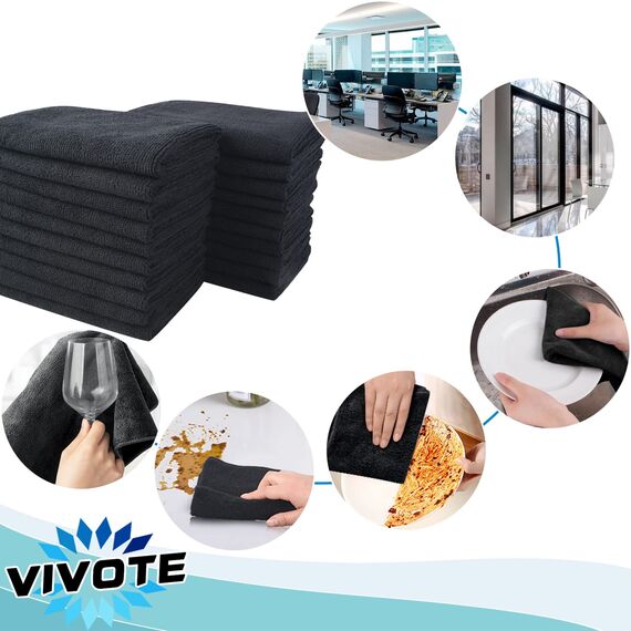 VIVOTE Microfaser-Reinigungstücher Schwarz Küchenlappen Haushalts Putzlappen super saugfähig und dick Spüllappen Mehrzweck Waschlappen Staubwischen 30cm X 30cm 20 Stück
