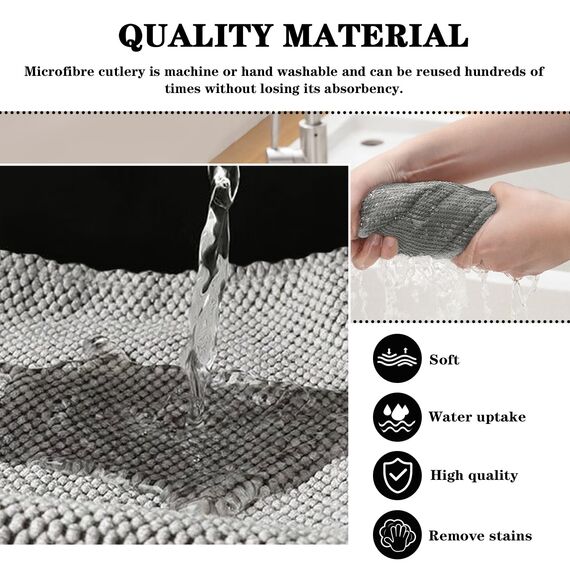 VIVOTE Mikrofaser Spüllappen, wiederverwendbar, Super Saugfähige Küchentücher, universal Reinigungstücher & Wischlappen, schnell trocknend, fusselfrei, 30 x 30 cm, Grau, 10 Stück