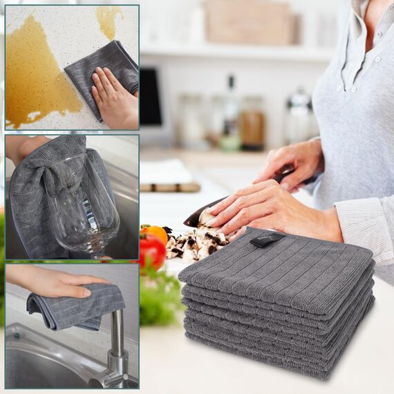 VIVOTE Mikrofasertücher Grau Spüllappen Küchenlappen super saugfähig und weich Haushalts Putzlappen Mehrzweck Staubwischen 30 cm X 30 cm 6 Stück