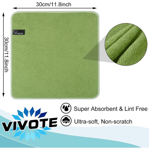VIVOTE Mikrofaser Putzlappen, Küchentücher Spüllappen Waschbar, Mehrzweck-Reinigungstücher für Küchen, Esszimmer, Wohnwagen und mehr 30 × 30 cm 12 Stück (Grün + Seeblau + Gelb + Rot)