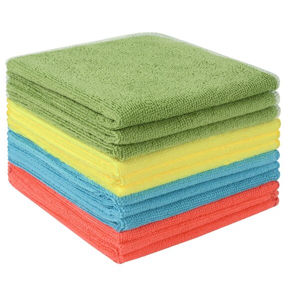 VIVOTE Mikrofaser Putzlappen, Küchentücher Spüllappen Waschbar, Mehrzweck-Reinigungstücher für Küchen, Esszimmer, Wohnwagen und mehr 30 × 30 cm 12 Stück (Grün + Seeblau + Gelb + Rot)