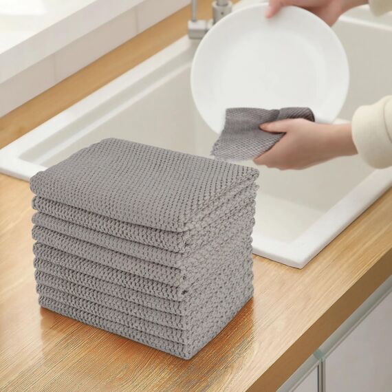 VIVOTE Mikrofaser Spüllappen, wiederverwendbar, Super Saugfähige Küchentücher, universal Reinigungstücher & Wischlappen, schnell trocknend, fusselfrei, 30 x 30 cm, Grau, 10 Stück