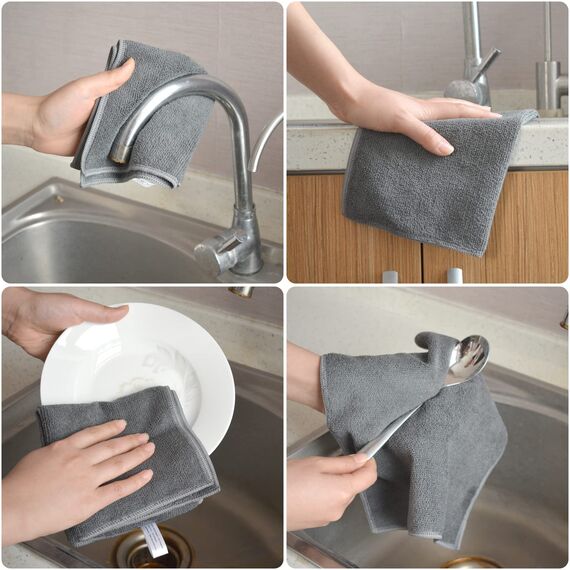 VIVOTE Mikrofasertücher Grau Spüllappen Küchenlappen super saugfähig und dick Haushalts Putzlappen microfaser Küche Putztücher Mehrzweck Staubwischen 30 cm X 30 cm 9 Stück