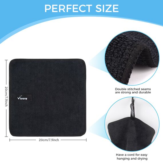 VIVOTE Mikrofasertücher Schwarz Spüllappen Putztücher Küche Reinigungstücher Putzlappen Waschbar Microfaser Putztuch Dick Haushalts Putzlappen Mehrzweck Staubwischen 20 cm X 20 cm 9 Stück