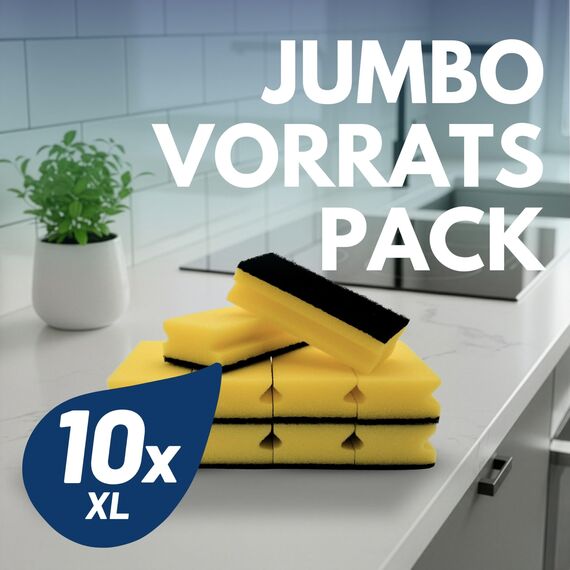 SONTY Spülschwamm XL Gelb/Schwarz aus Österreich - 10x Profi Jumbo Schwamm - Küchenschwamm mit Schleifmittel - Topfreiniger Putzschwamm Küche gegen hartnäckigen Schmutz (15 x 7 x 4 cm - 10 Schwämme)
