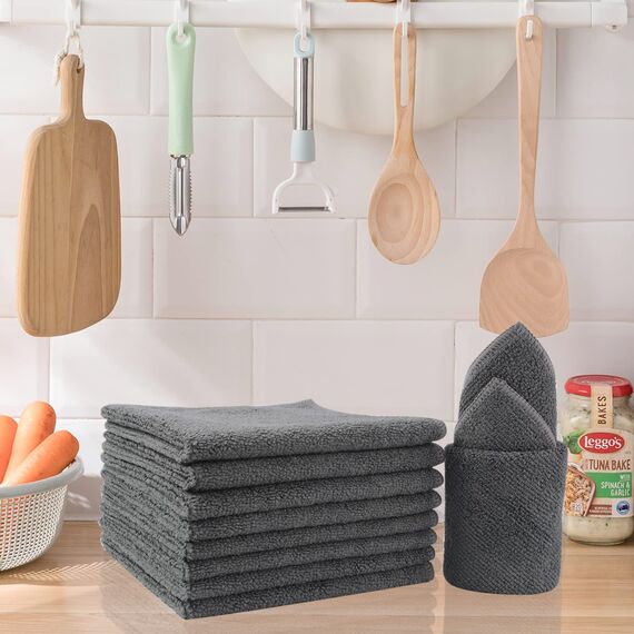 VIVOTE Mikrofasertücher Grau Spüllappen Küchenlappen super saugfähig und dick Haushalts Putzlappen microfaser Küche Putztücher Mehrzweck Staubwischen 30 cm X 30 cm 9 Stück