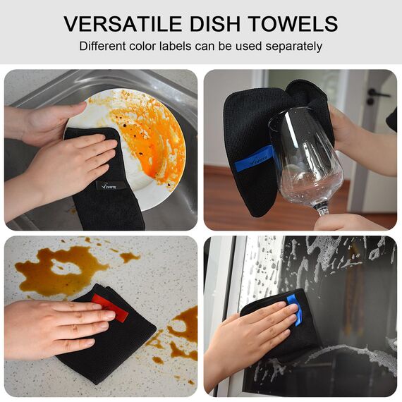 VIVOTE Mikrofasertücher schwarz Spüllappen Küchenlappen super saugfähig und dick Haushalts Putzlappen microfaser Küche Putztücher Mehrzweck Staubwischen 20 cm X 20 cm 9 Stück