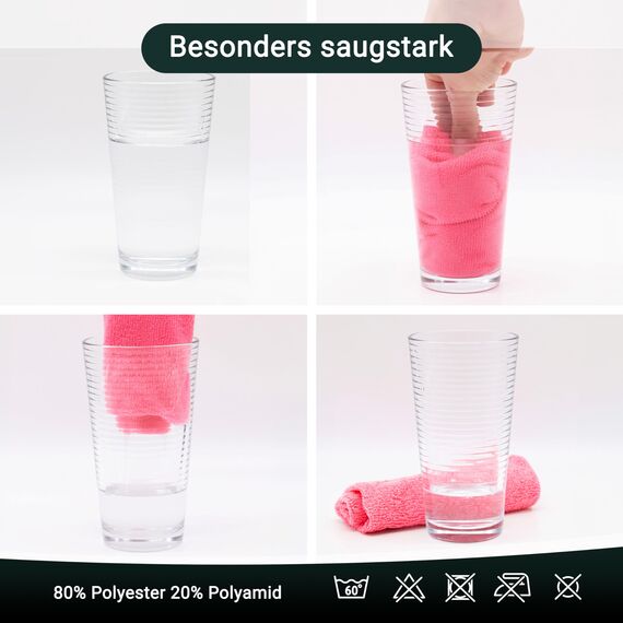 ZOLLNER 10er Set Mikrofasertücher für streifenfreien Glanz - flusenfreie und saugstarke Reinigungstücher - waschbar bis 60°C - 40x40cm in rosa - Hotelqualität