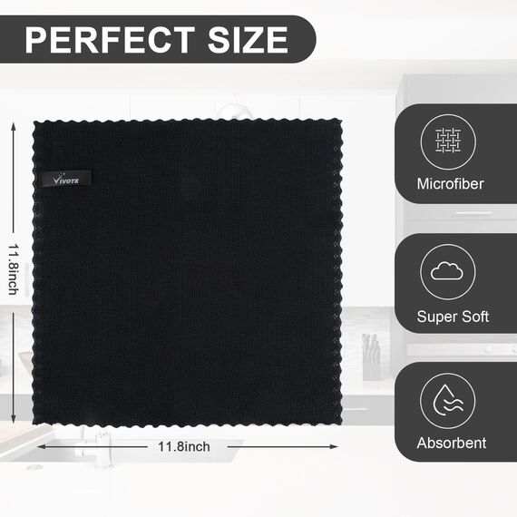 VIVOTE Microfaser Reinigungstuch, Schwarz Putzlappen Spüllappen Küchentücher, Wiederverwendbar Haushalts Putztücher Spültücher Microfaser Küche Putztücher Mehrzweck Staubwischen 30 cm X 30 cm 12 Stück