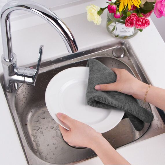 VIVOTE Microfaser-Reinigungstücher Grau Küchenlappen Haushalts Putzlappen super saugfähig und dick Spüllappen Mehrzweck Waschlappen Staubwischen 30cm X 30cm 20 Stück