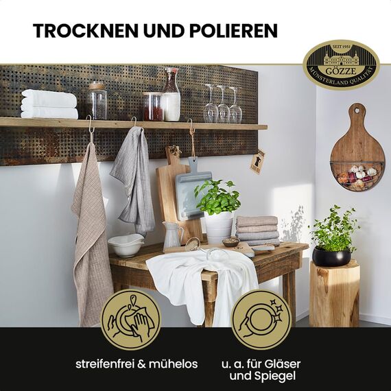 Gözze - Geschirrtuch-Set, 3-teilig, Mikrofaser-Poliertuch, 50 x 70 cm - Aqua