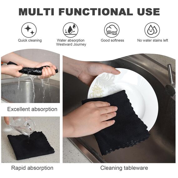 VIVOTE Microfaser Reinigungstuch, Schwarz Putzlappen Spüllappen Küchentücher, Wiederverwendbar Haushalts Putztücher Spültücher Microfaser Küche Putztücher Mehrzweck Staubwischen 30 cm X 30 cm 12 Stück