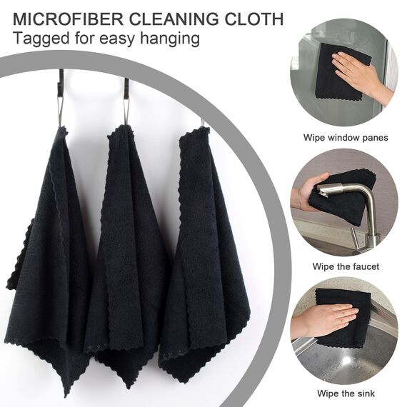 VIVOTE Microfaser Reinigungstuch, Schwarz Putzlappen Spüllappen Küchentücher, Wiederverwendbar Haushalts Putztücher Spültücher Microfaser Küche Putztücher Mehrzweck Staubwischen 30 cm X 30 cm 12 Stück