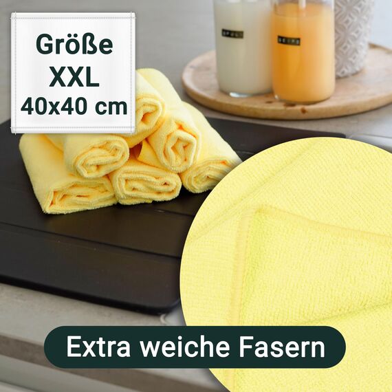 ZOLLNER 100er Set Mikrofasertücher für streifenfreien Glanz - flusenfreie und saugstarke Reinigungstücher - waschbar bis 60°C - 40x40cm in gelb - Hotelqualität